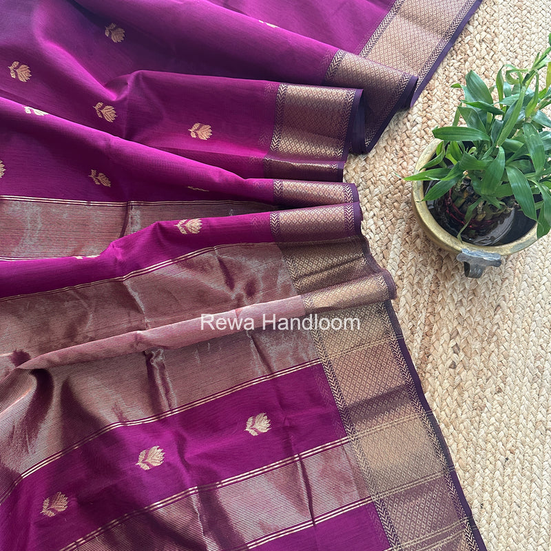 Maheshwari Dark Magenta Lotus Butta Saree LBS089