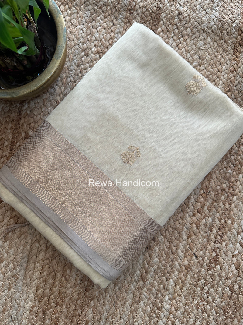 Maheshwari Cream Lotus Butta Saree LBS090