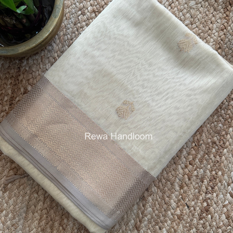 Maheshwari Cream Lotus Butta Saree LBS090