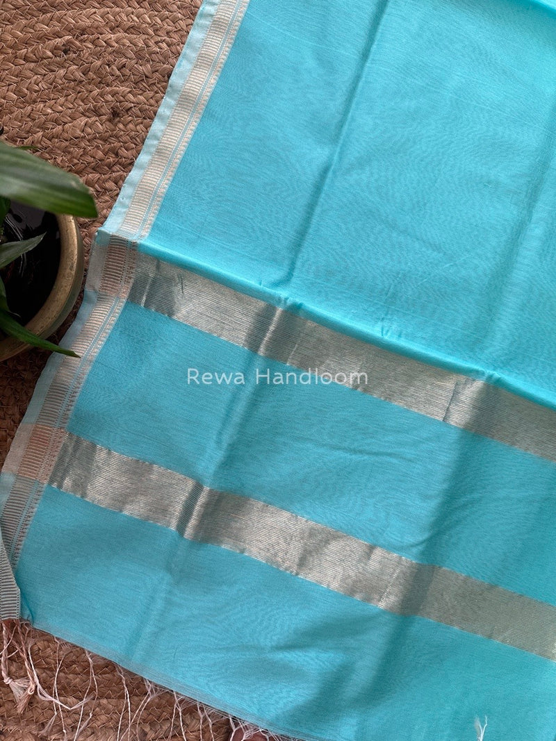 Maheshwari Sky Blue Silk Dupatta PD016