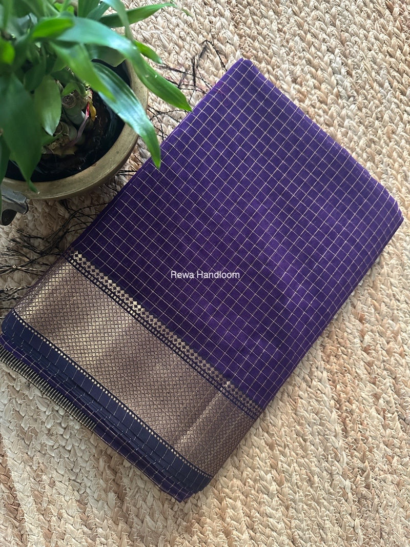 Maheshwari Purple Zari Checks Saree ZCHX389