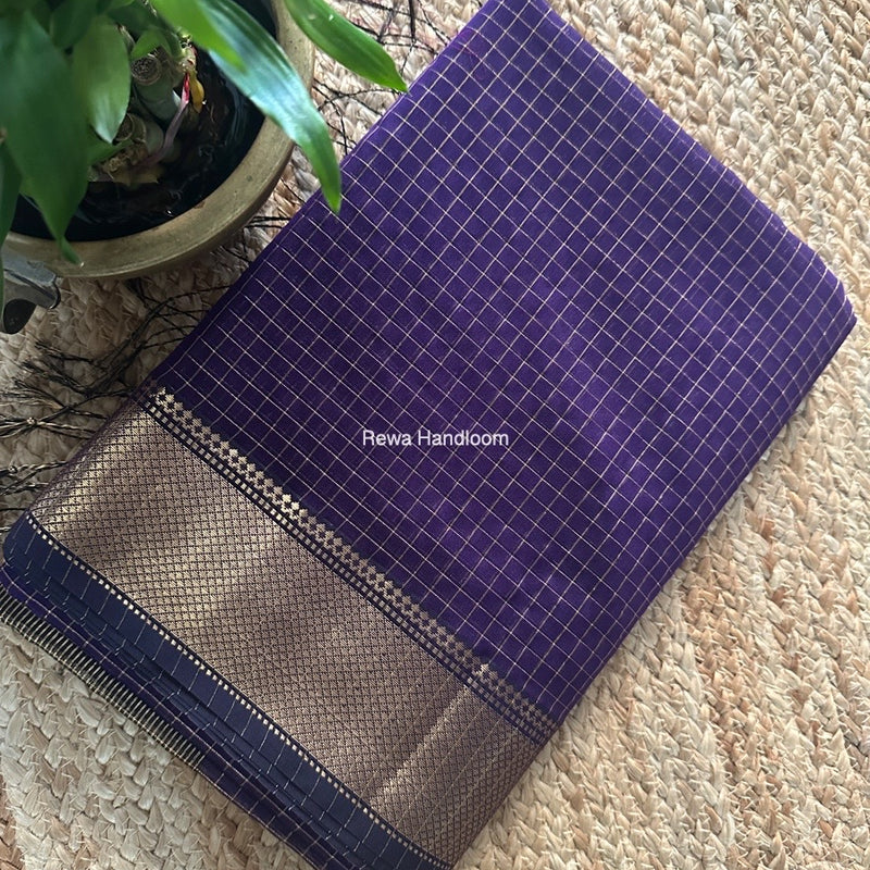 Maheshwari Purple Zari Checks Saree ZCHX389