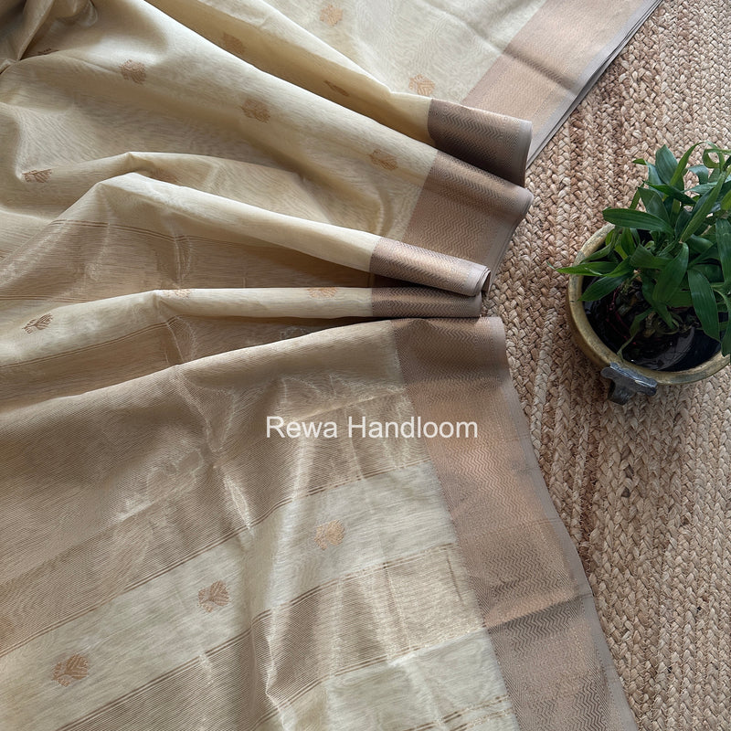Maheshwari Cream Lotus Butta Saree LBS090