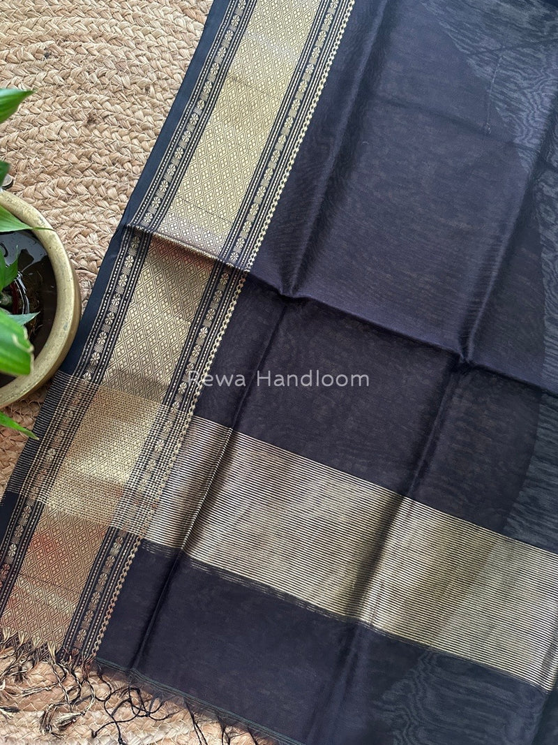 Maheshwari Black Silk Dupatta PD05