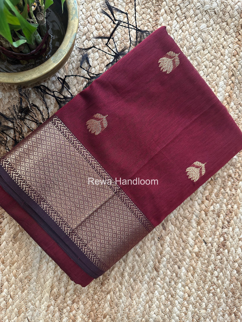 Maheshwari Maroon Lotus Butta Saree LBS091