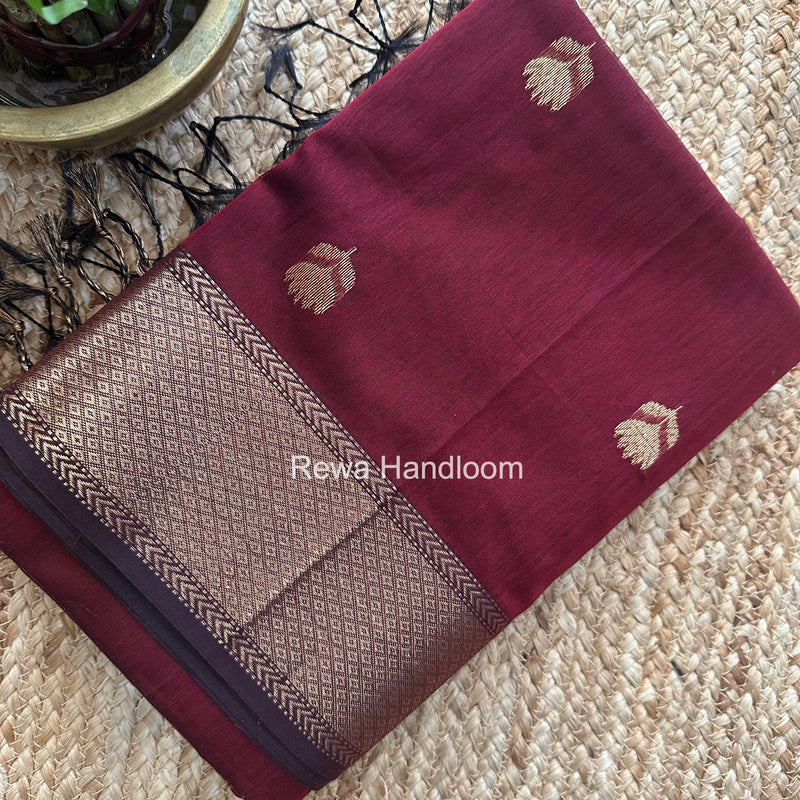 Maheshwari Maroon Lotus Butta Saree LBS091
