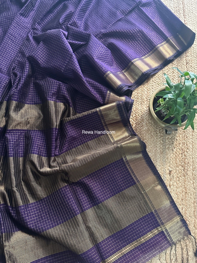 Maheshwari Purple Zari Checks Saree ZCHX389