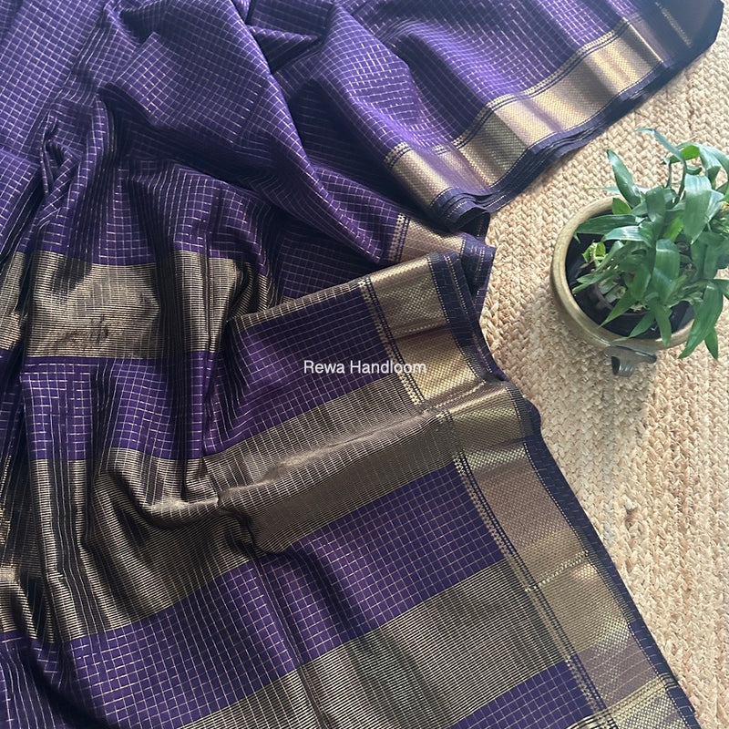 Maheshwari Purple Zari Checks Saree ZCHX389