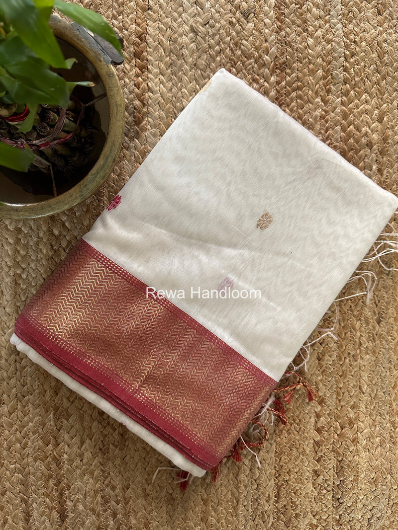 Maheshwari White Flower Butti Saree JBS0113