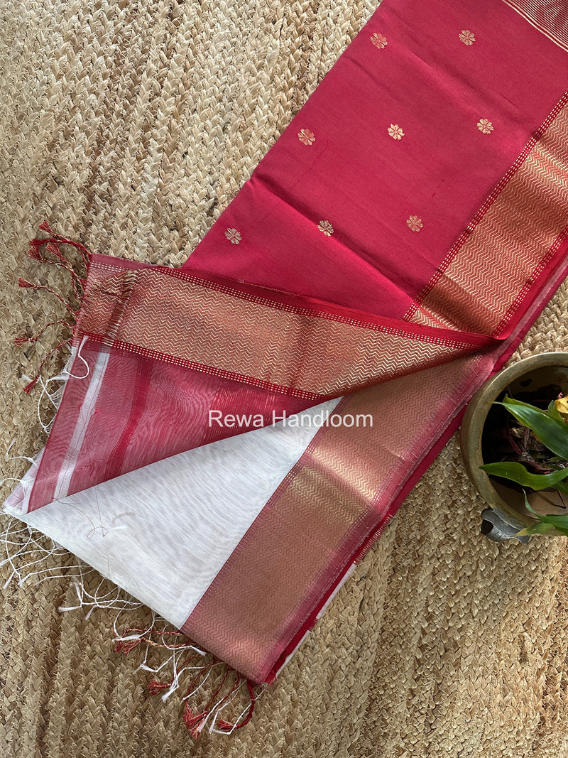 Maheshwari White Flower Butti Saree JBS0113