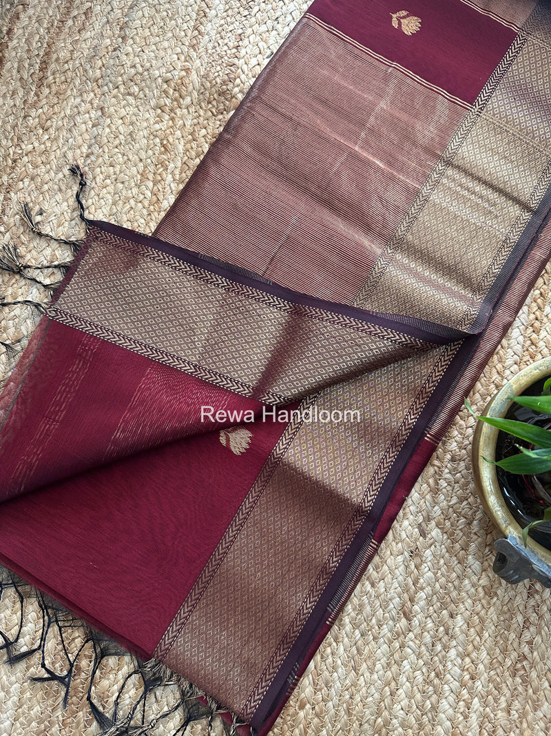 Maheshwari Maroon Lotus Butta Saree LBS091