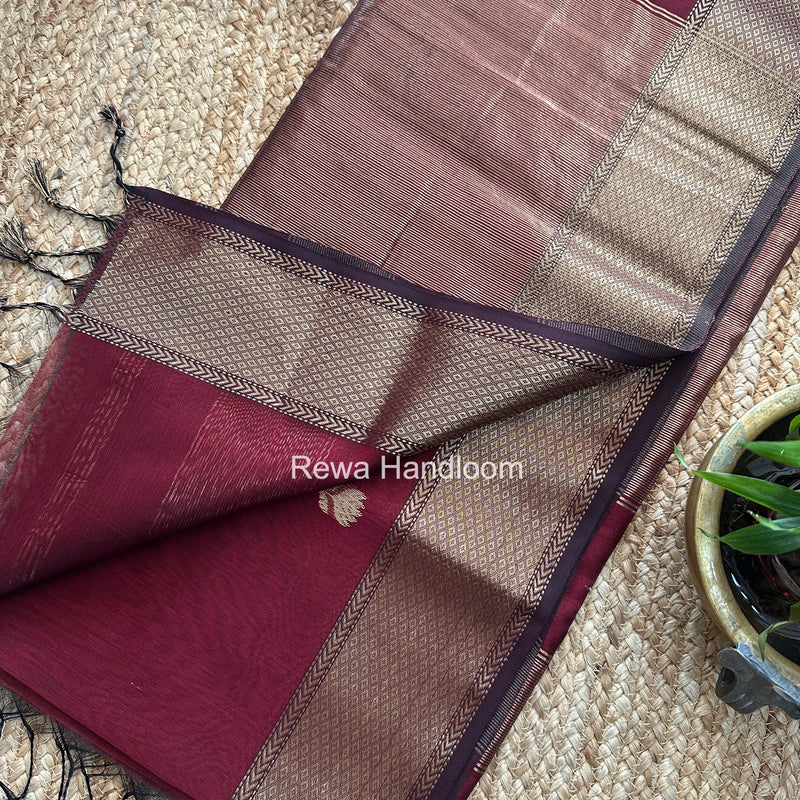 Maheshwari Maroon Lotus Butta Saree LBS091