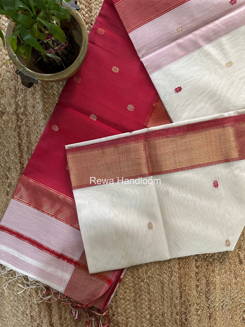Maheshwari White Flower Butti Saree JBS0113