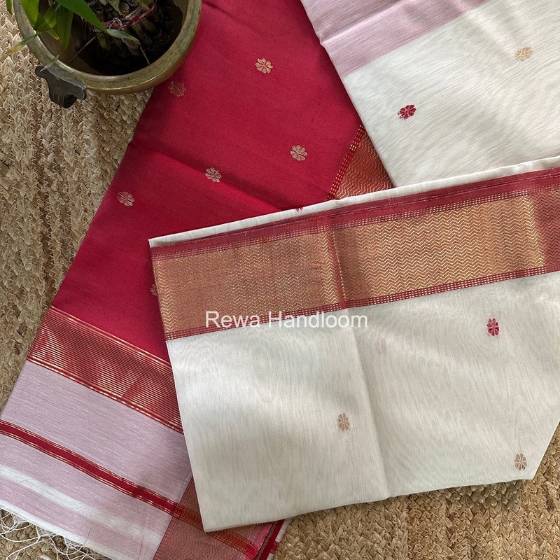 Maheshwari White Flower Butti Saree JBS0113