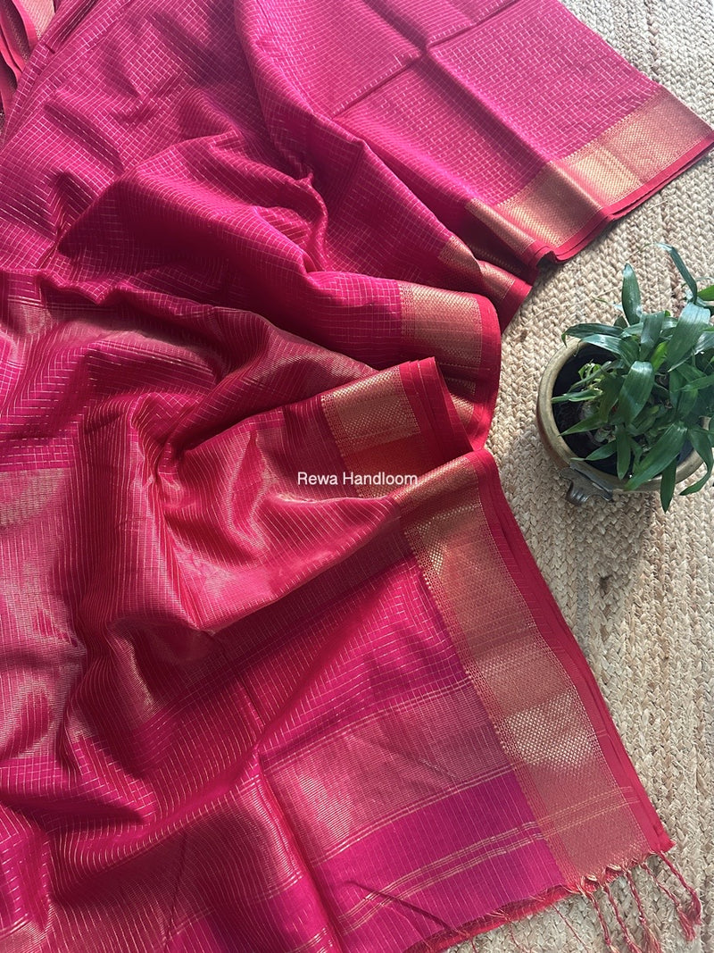 Maheshwari Rani Pink Zari Checks Saree ZCHX390