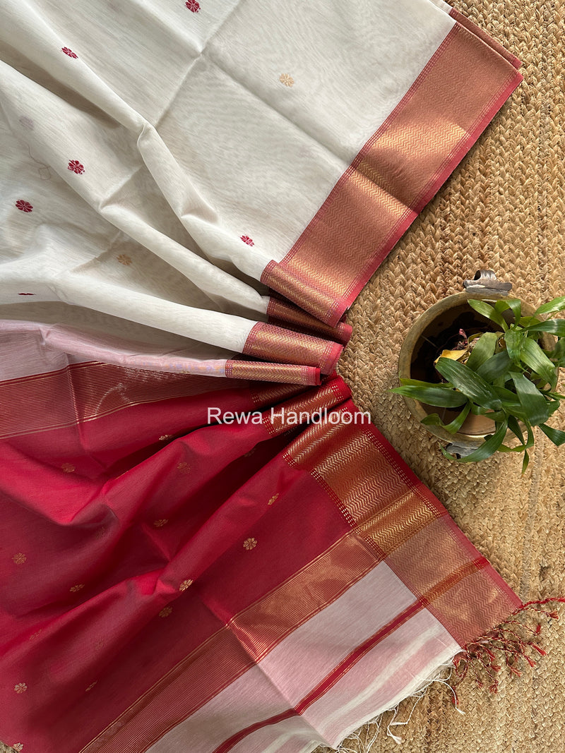 Maheshwari White Flower Butti Saree JBS0113