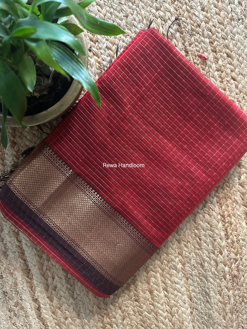 Maheshwari Maroon Zari Checks Saree ZCHX391