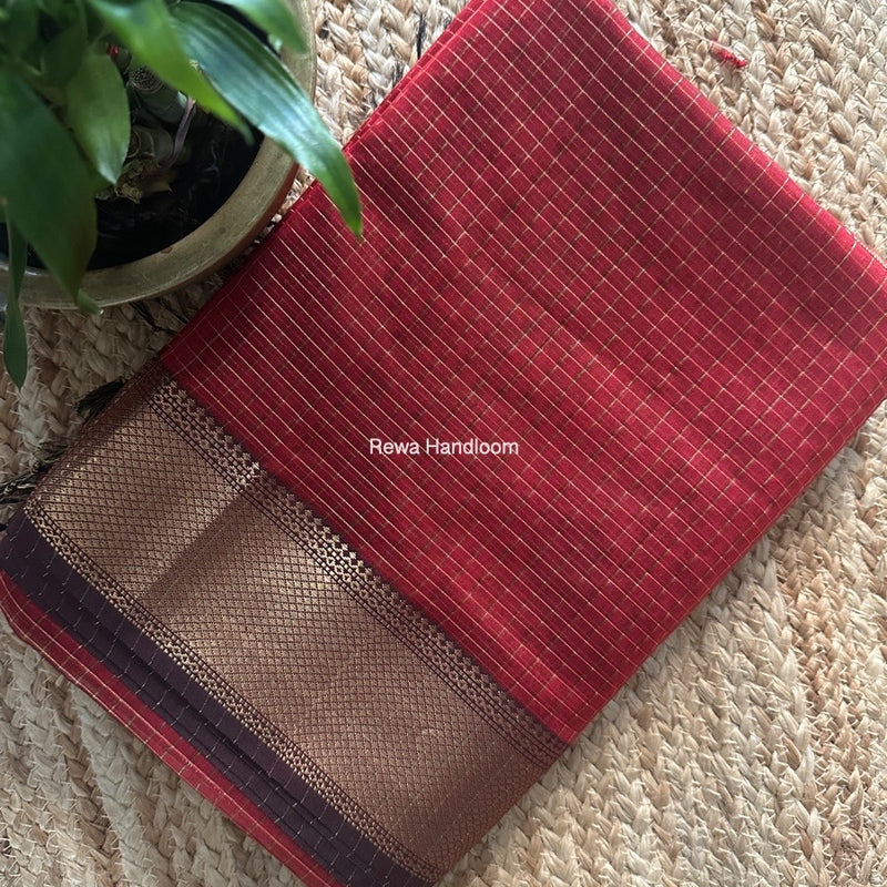 Maheshwari Maroon Zari Checks Saree ZCHX391