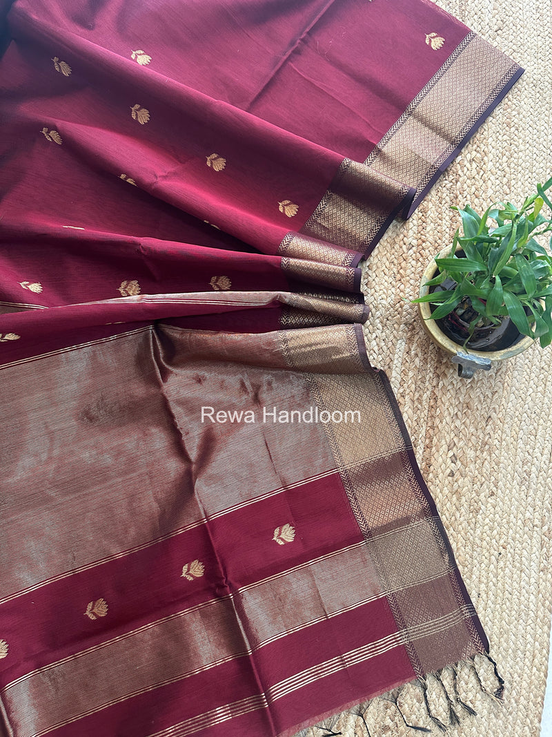 Maheshwari Maroon Lotus Butta Saree LBS091
