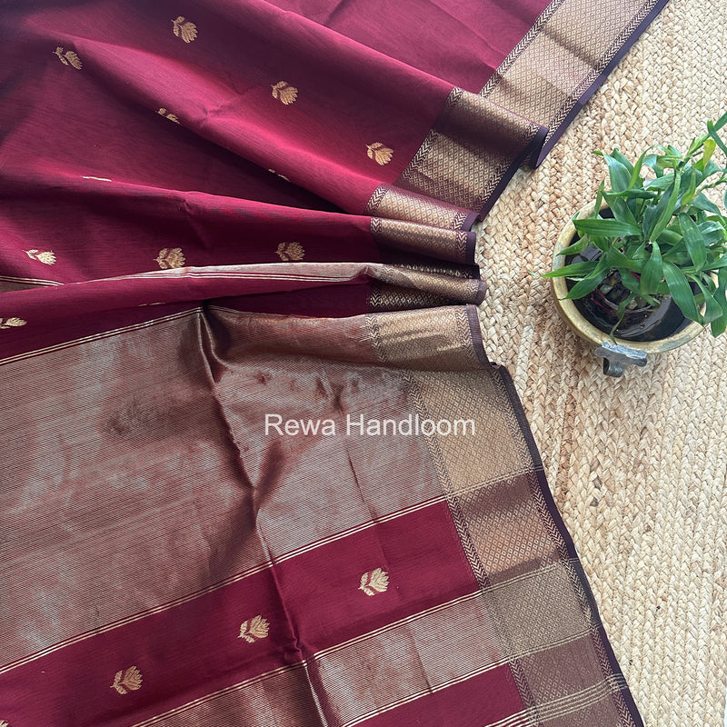 Maheshwari Maroon Lotus Butta Saree LBS091