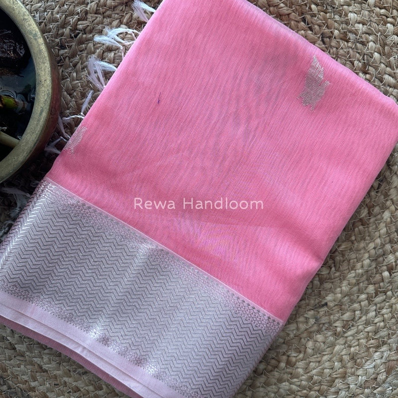 Maheshwari Baby Pink Silver Butti Saree SGSB07