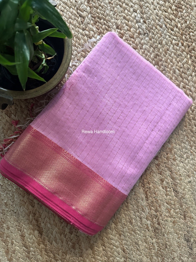 Maheshwari Baby Pink Zari Checks Saree ZCHX393