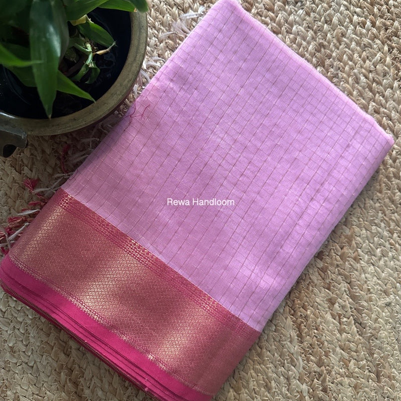 Maheshwari Baby Pink Zari Checks Saree ZCHX393