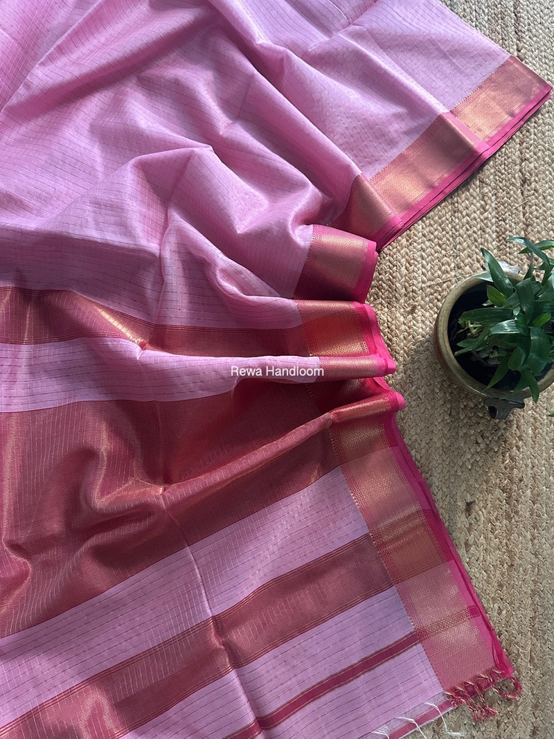 Maheshwari Baby Pink Zari Checks Saree ZCHX393