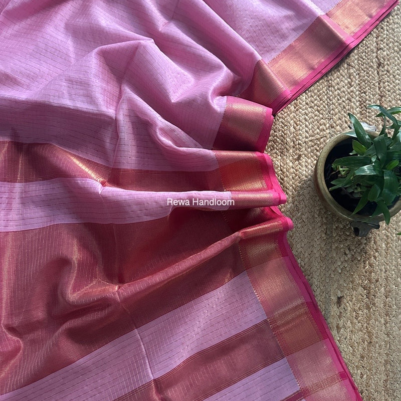 Maheshwari Baby Pink Zari Checks Saree ZCHX393