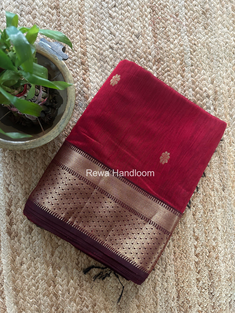 Maheshwari Maroon Flower Butti Saree JBS0108
