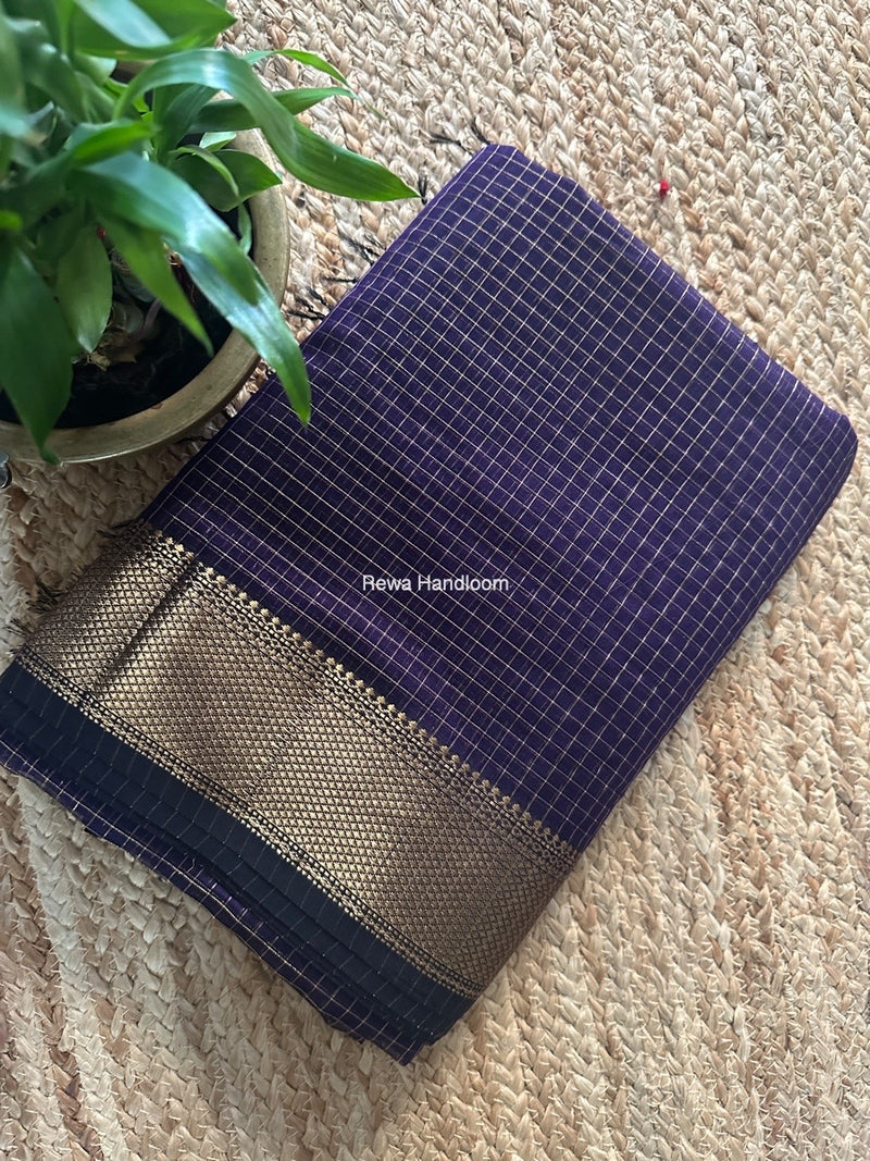 Maheshwari Purple Zari Checks Saree ZCHX394