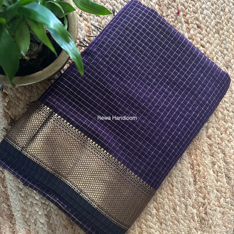 Maheshwari Purple Zari Checks Saree ZCHX394