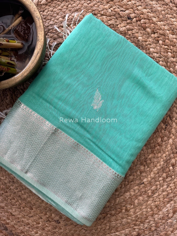 Maheshwari Aqua Green Silver Butti Saree SGSB011