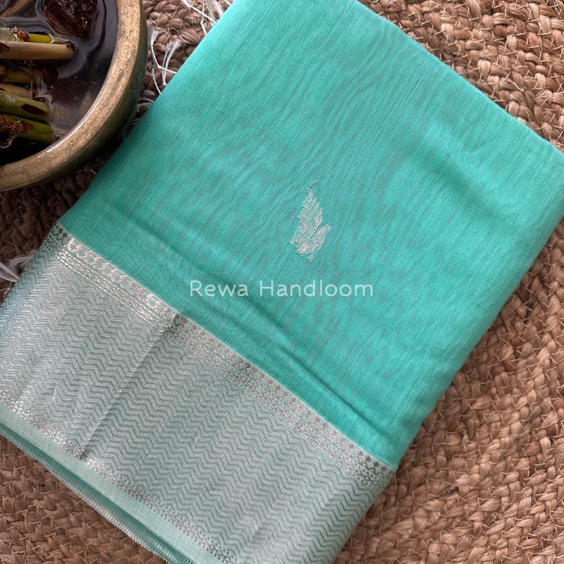 Maheshwari Aqua Green Silver Butti Saree SGSB011