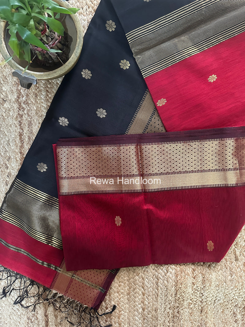 Maheshwari Maroon Flower Butti Saree JBS0108