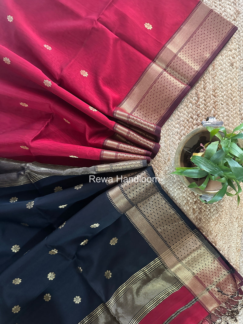 Maheshwari Maroon Flower Butti Saree JBS0108