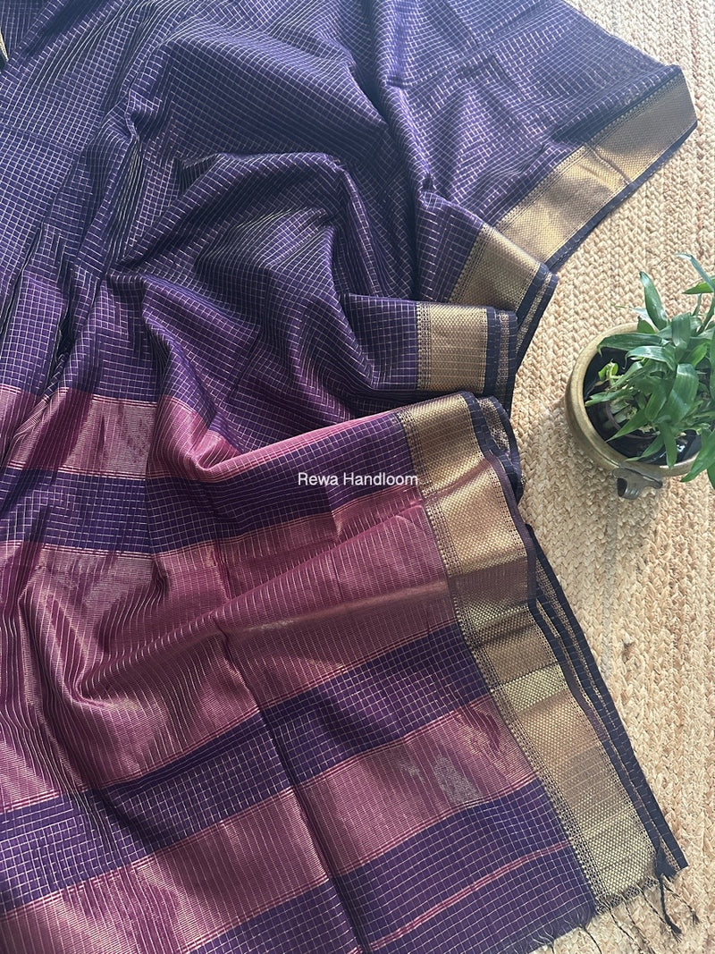 Maheshwari Purple Zari Checks Saree ZCHX394