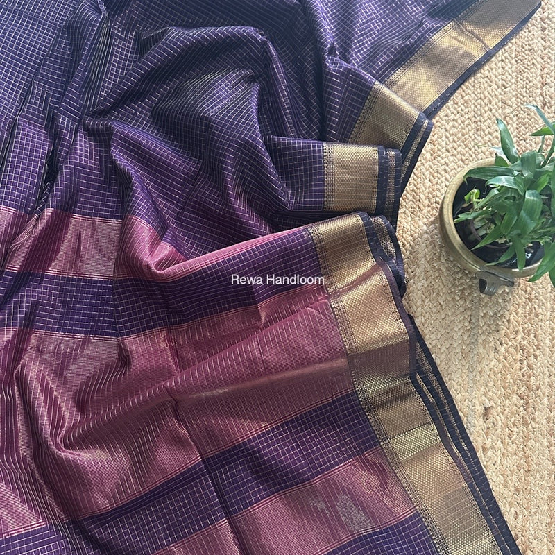Maheshwari Purple Zari Checks Saree ZCHX394