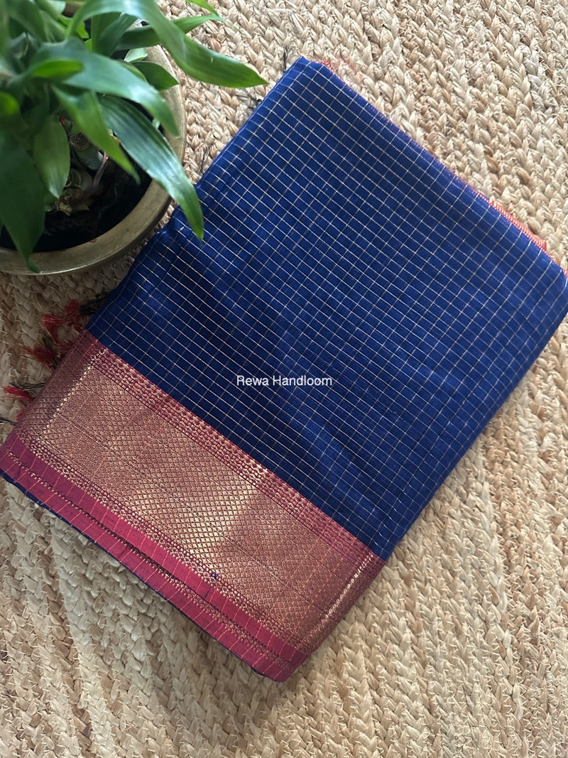 Maheshwari Blue Zari Checks Saree ZCHX395