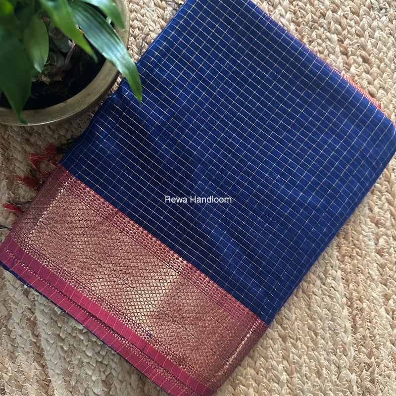 Maheshwari Blue Zari Checks Saree ZCHX395