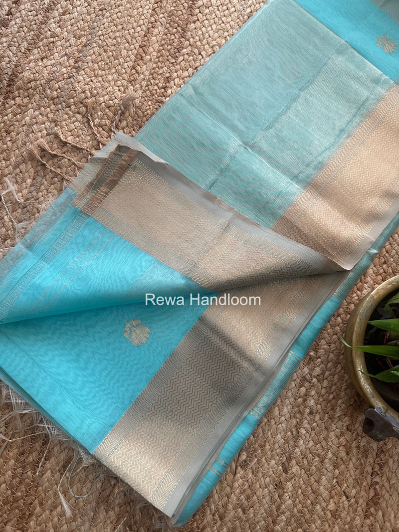 Maheshwari Sky Blue Lotus Butta Saree LBS095