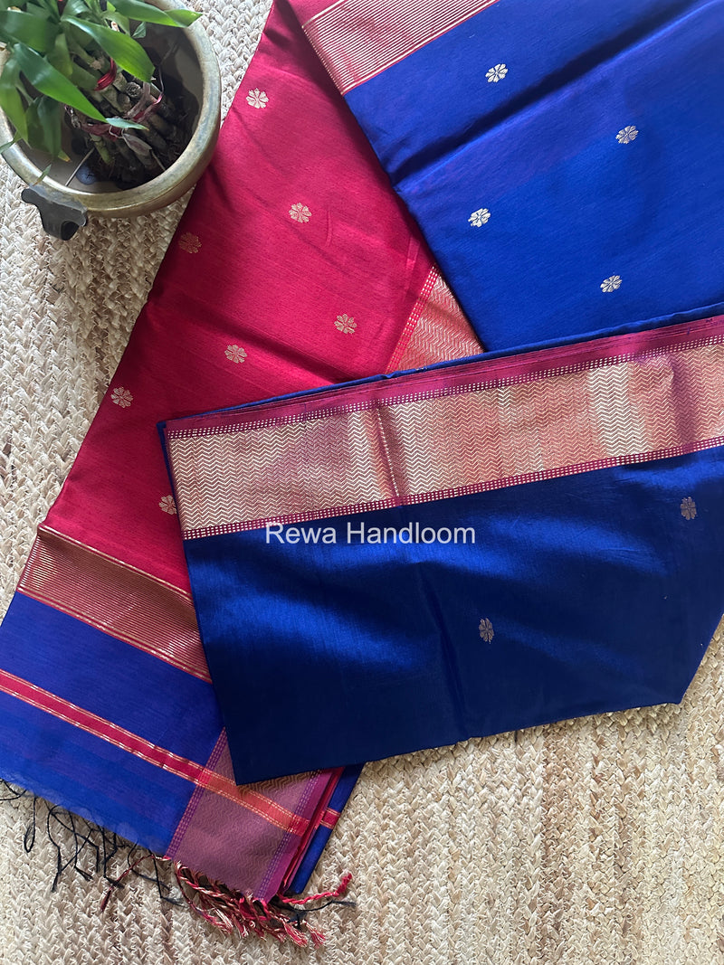 Maheshwari Blue Flower Butti Saree JBS0112