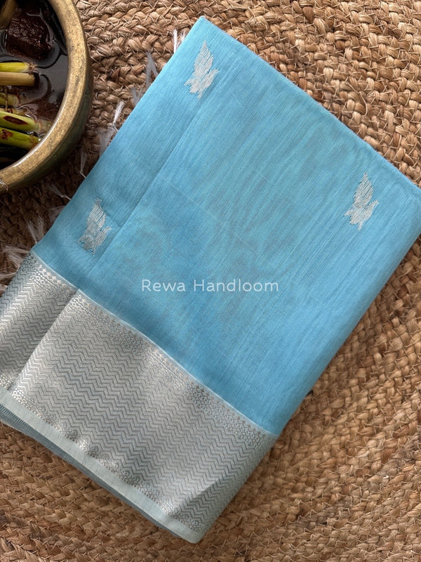 Maheshwari Light Sky Blue Silver Butti Saree SGSB08