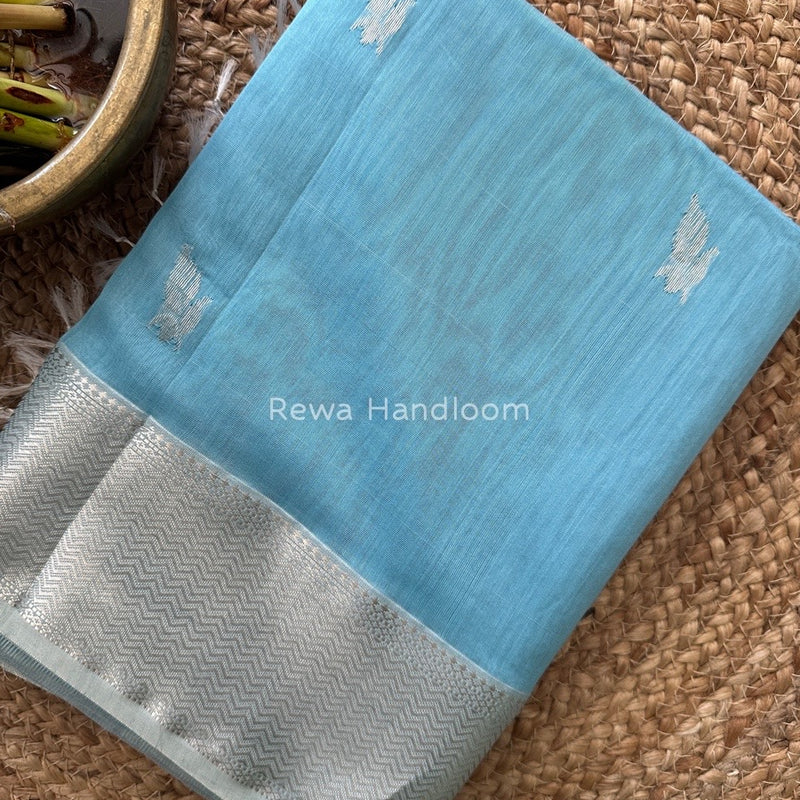 Maheshwari Light Sky Blue Silver Butti Saree SGSB08