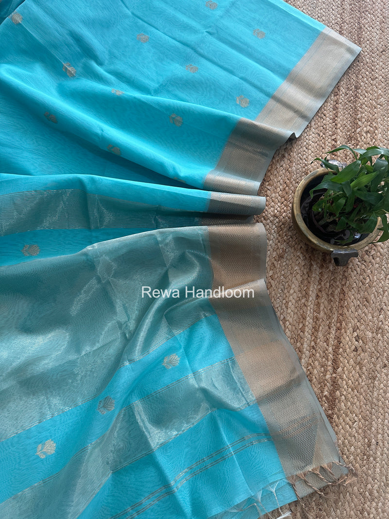 Maheshwari Sky Blue Lotus Butta Saree LBS095