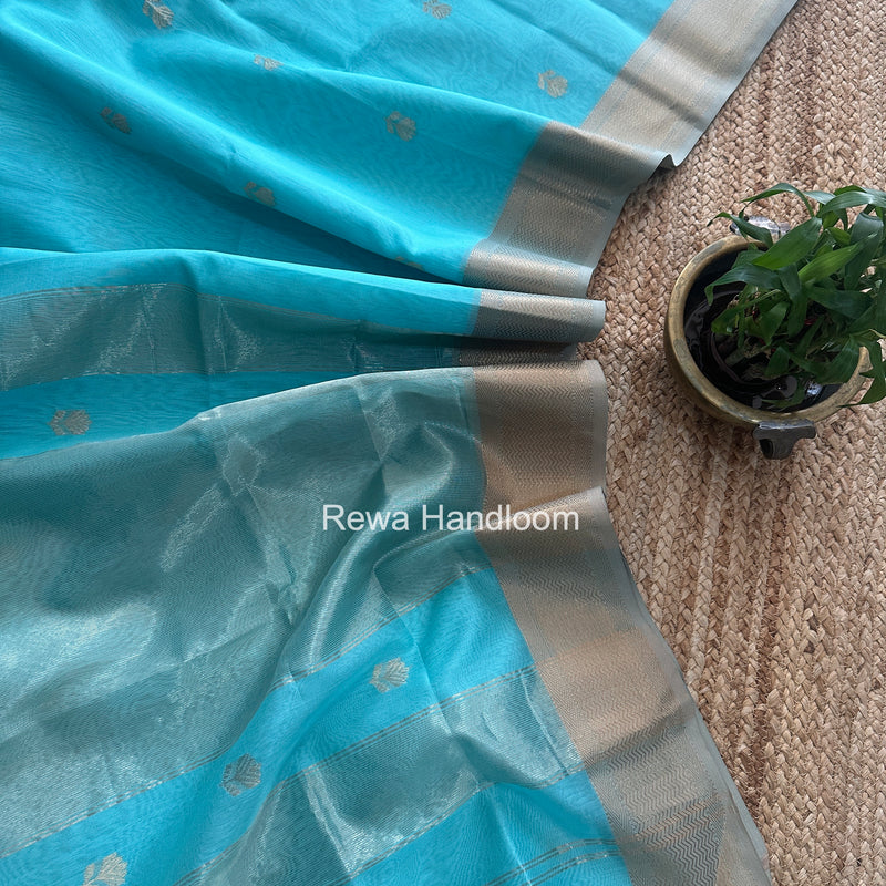 Maheshwari Sky Blue Lotus Butta Saree LBS095