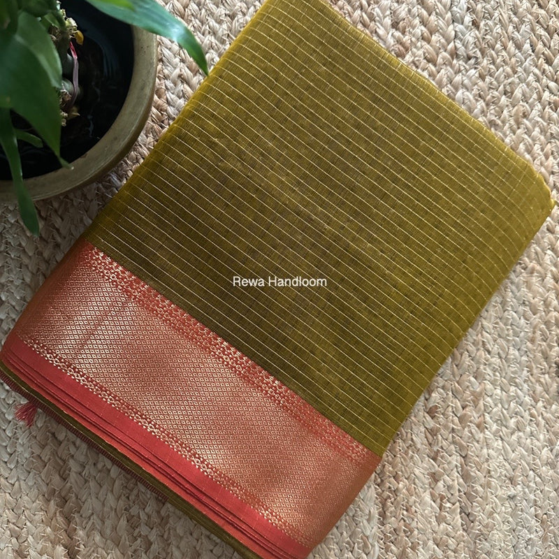 Maheshwari Turmeric Zari Checks Saree ZCHX396
