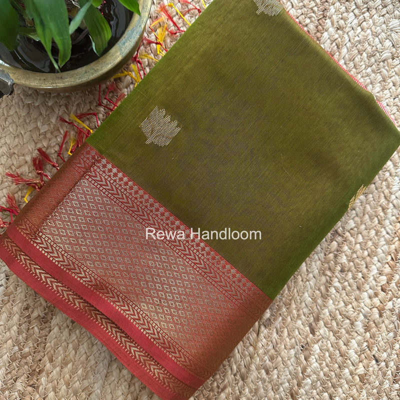 Maheshwari Mehndi Green Lotus Shaded Butta Saree SLB09