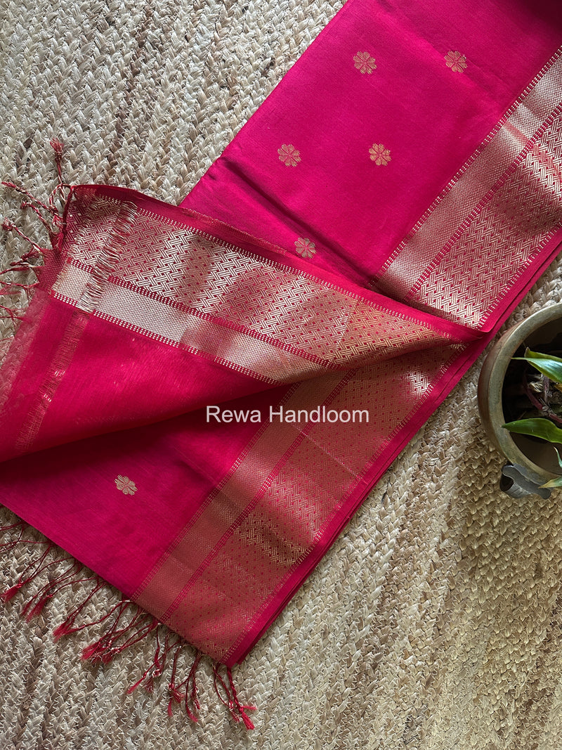 Rani Pink Flower Butti Maheshwari Saree JBS046