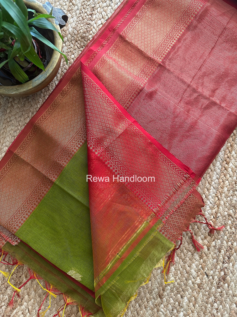 Maheshwari Mehndi Green Lotus Shaded Butta Saree SLB09